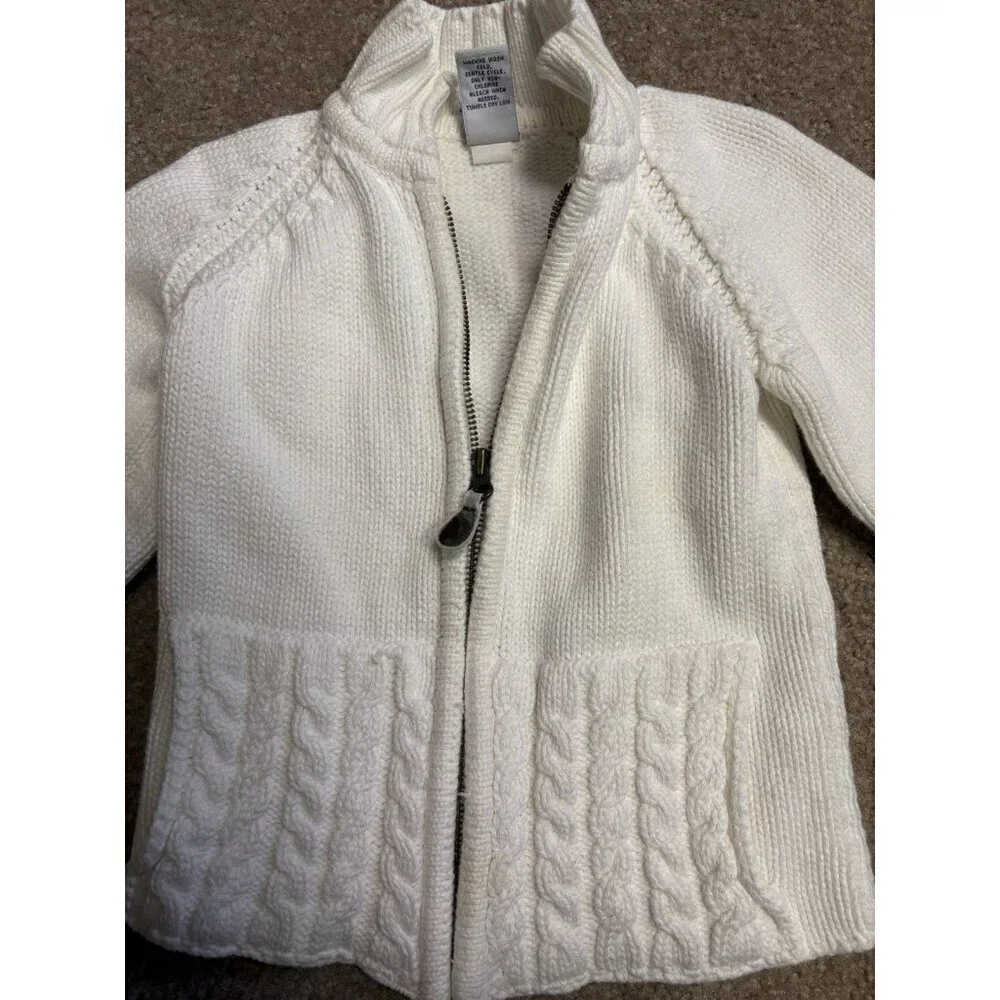 Vintage Baby Gap Zip Up Cardigan Sweater Girls Or Boys 4T White Cable Knit